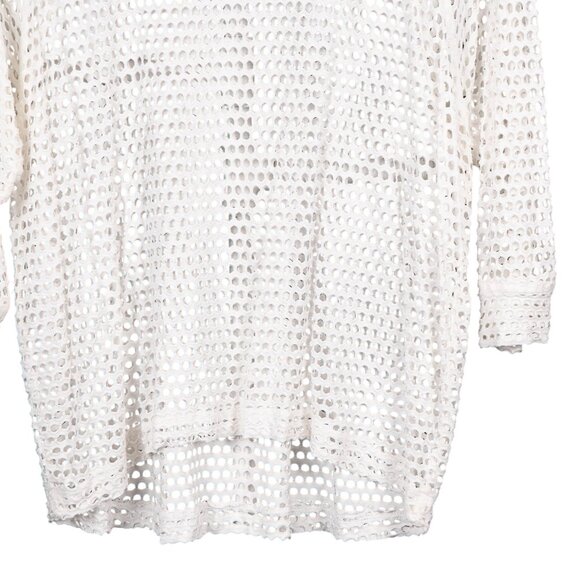 Bobeau White Open Knit Top L Womens Loose Fit Sweater Top Raglan Sleeves - Picture 3 of 5